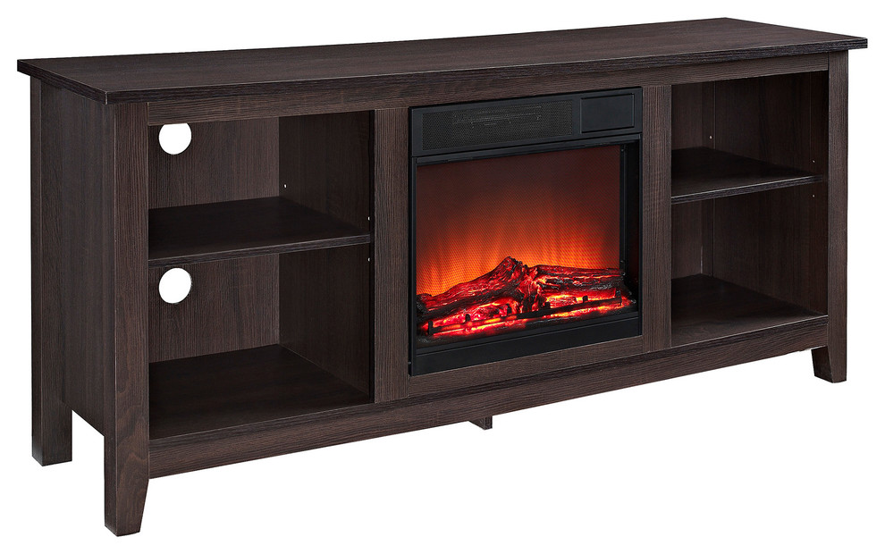 58" Wood TV Stand With Electric Fireplace Insert, Espresso