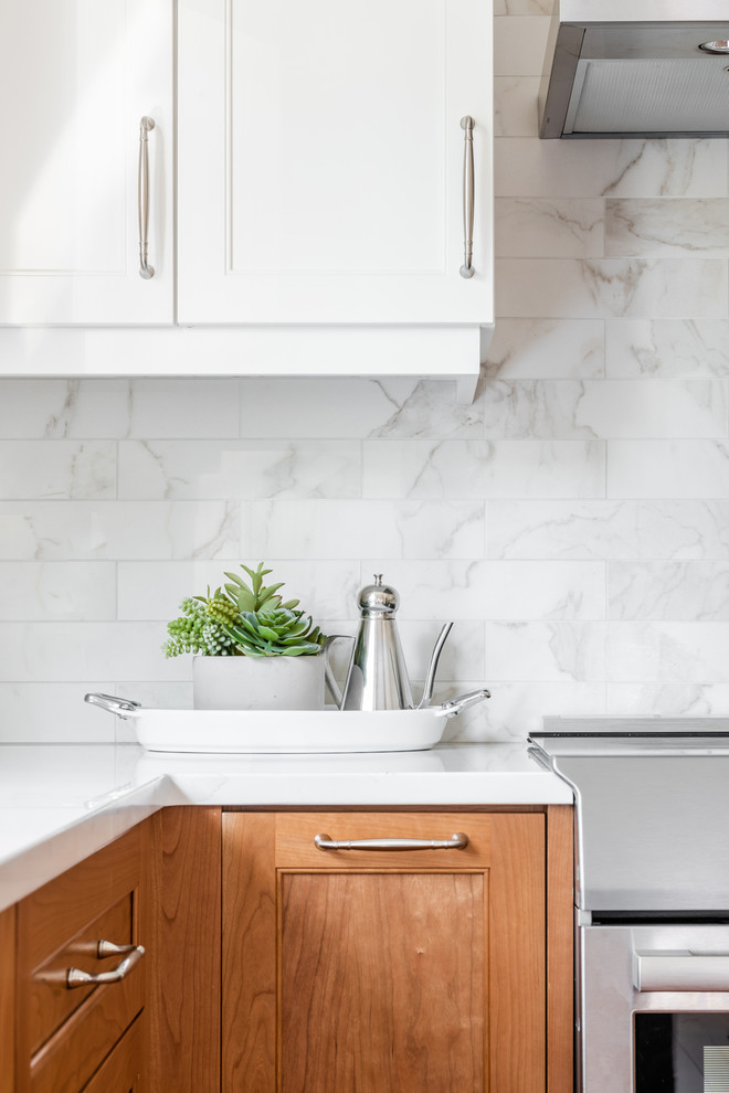 Example of a mid-sized transitional home design design