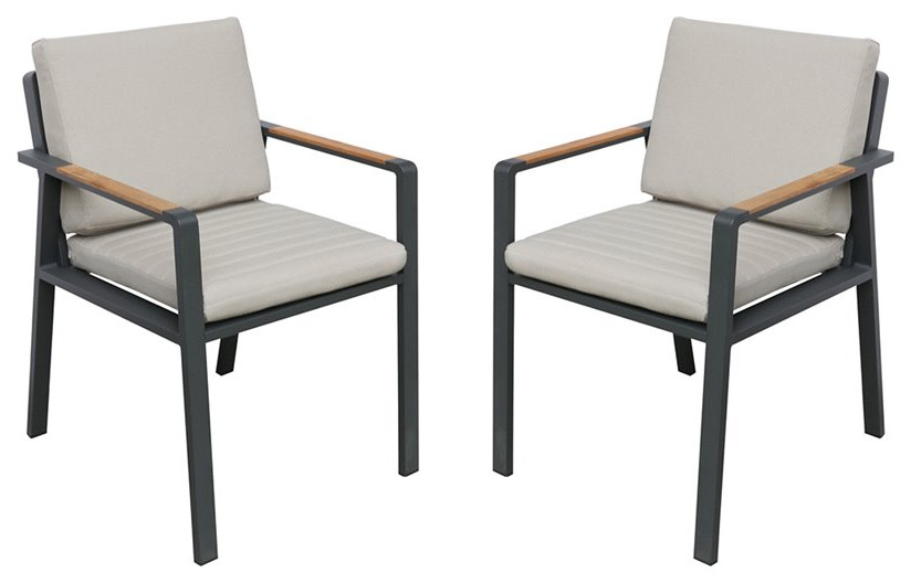 Armen Living Nofi Fabric & Metal Patio Dining Chair in Taupe/Charcoal (Set of 2)