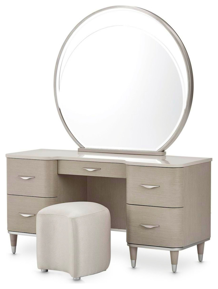 AICO Michael Amini Kathy Ireland Eclipse 3Piece Vanity Desk With Stool