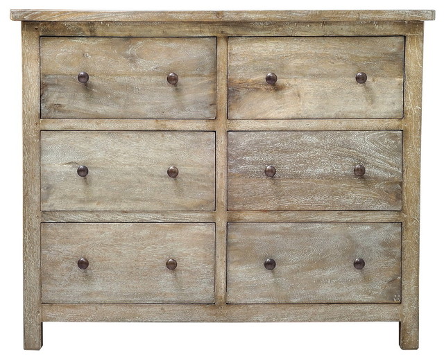 6 Drawer Dresser In Rustic Gray Wash Finish Farmhouse Dressers