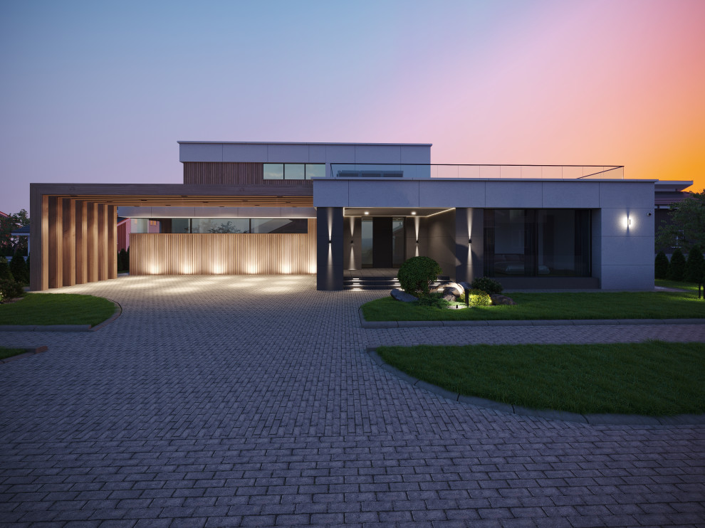 Двухэтажный дом с плоской кровлей