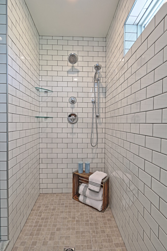 Example of a transitional master bathroom design
