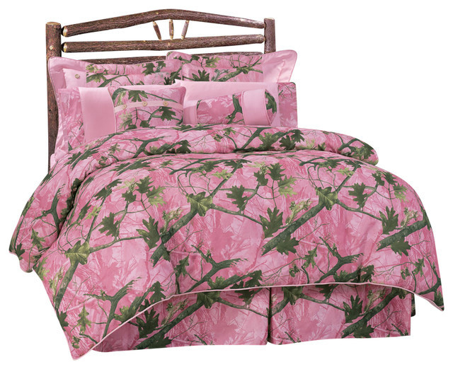 Queen HiEnd Accents Oak Camo Comforter Set Pink 