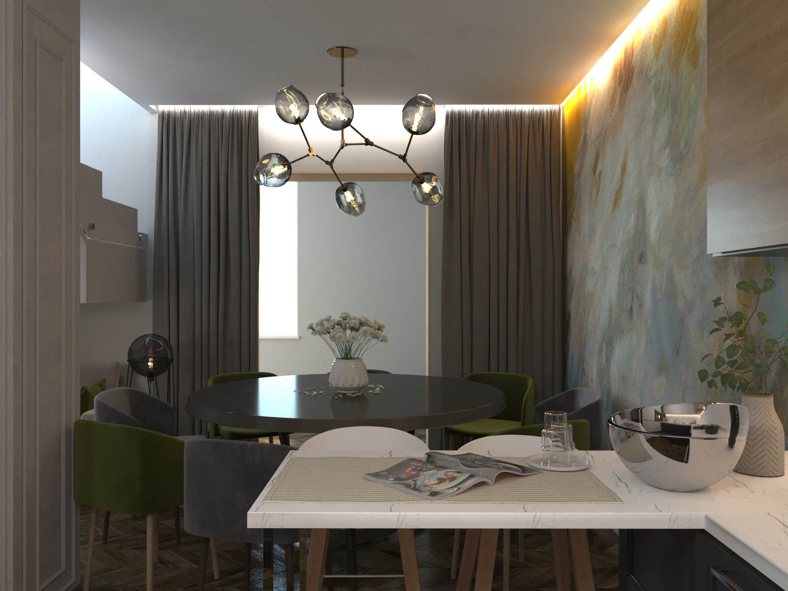 Кухня-гостиная в проекте " Таунхаус для большой семьи"