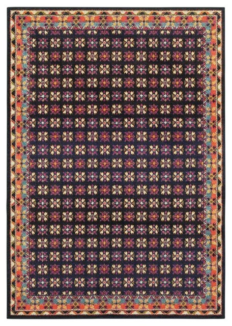 Bohemian Navy Pink Border Geometric Casual Rug ...