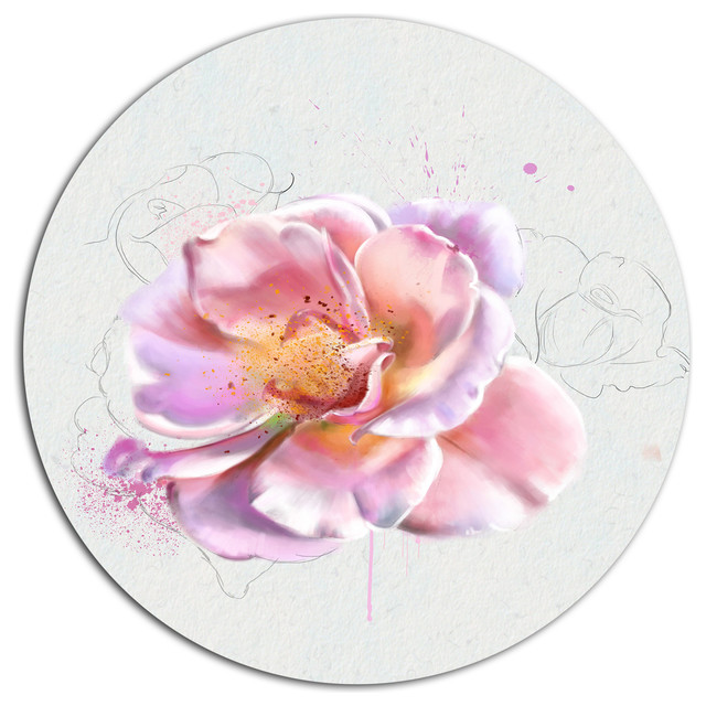 Cute Watercolor Pink Rose Sketch, Flowers Round Wall Art, 11"