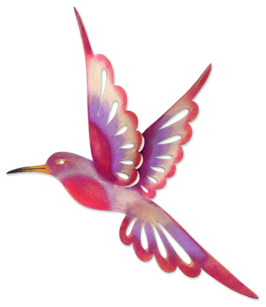 Novica Violet Hummingbird Iron Wall Sculpture, Large - Tropical - Metal ...