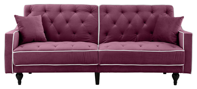 Mid Century Two Tone Velvet Futon Sleeper Sofa Splitback 2 Seater Mid Century Two Tone Velvet Futon Sleeper Sofa Splitback 2 Seater Purple