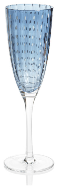 Pescara White Dot Champagne Flutes, Navy Blue, Set of 4