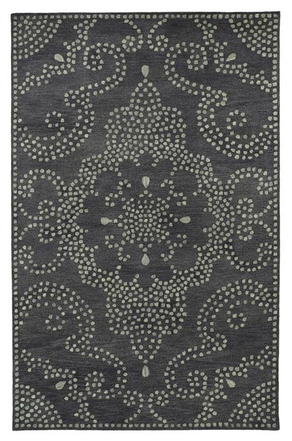 Kaleen Hand-Tufted Rosaic Wool Rug, Charcoal, 2'6"x8'