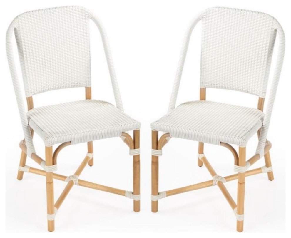 Home Square Rattan Dining Chair in Glossy White Finish Set of 2