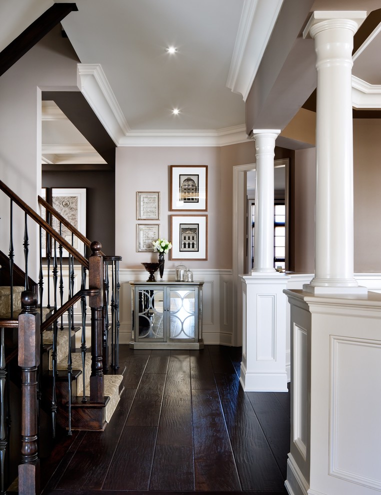 Design ideas for a transitional hallway in Toronto with grey walls.