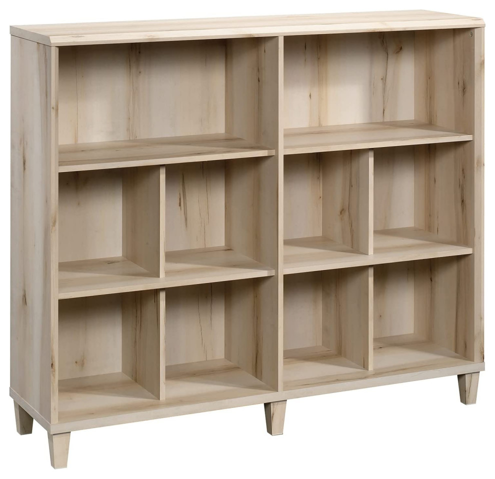 Unique Bookcase, Tapered Legs and 8 Open Compartments, Pacific Maple