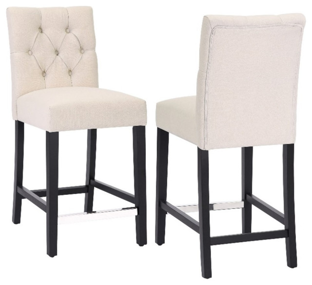 Jameson 24" Linen Fabric Tufted Upholstered Counter Stool (Set of 2