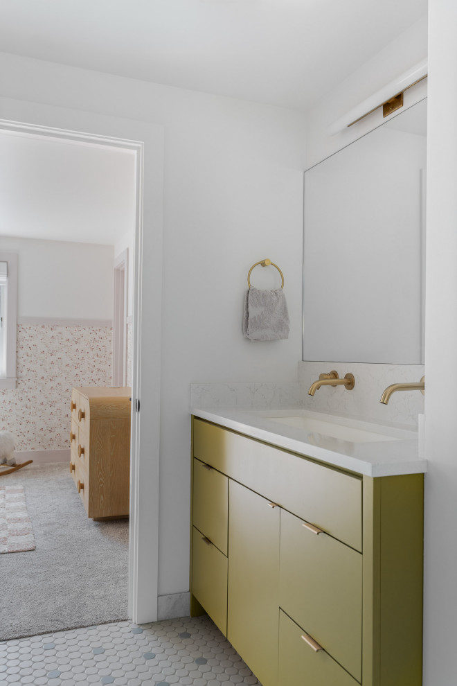 Kids Bathroom with Green Vanity