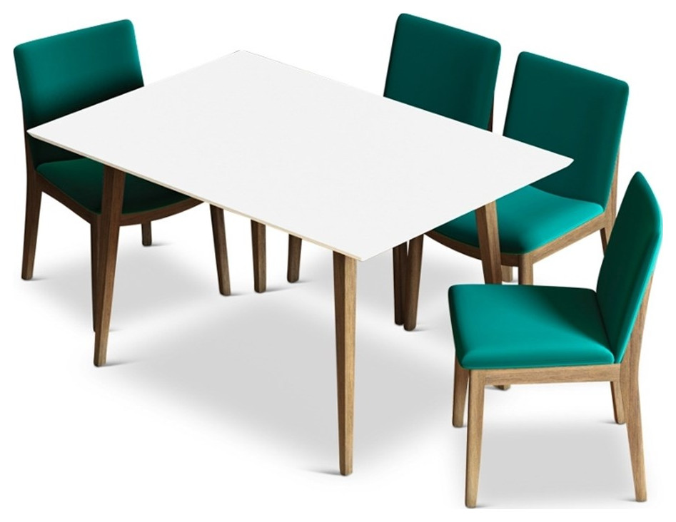 Adir Modern Solid Wood Table and Green Velvet Chair Dining Room & Kitchen Set