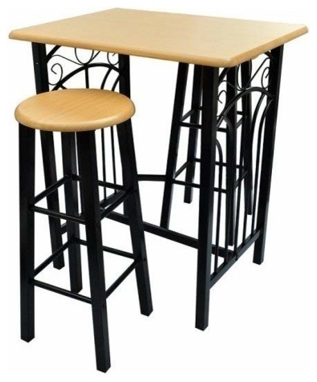 Contemporary 3 Piece Bar Set Metal Frame And Mdf Dining Table Contemporary 3 Piece Bar Set Metal Frame And Mdf Dining Table Stools Tail Shakers Sets By Decor Love