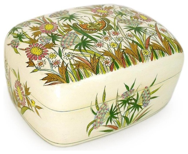 Kashmir Butterfly Paper Mache Jewelry Box, India Contemporary