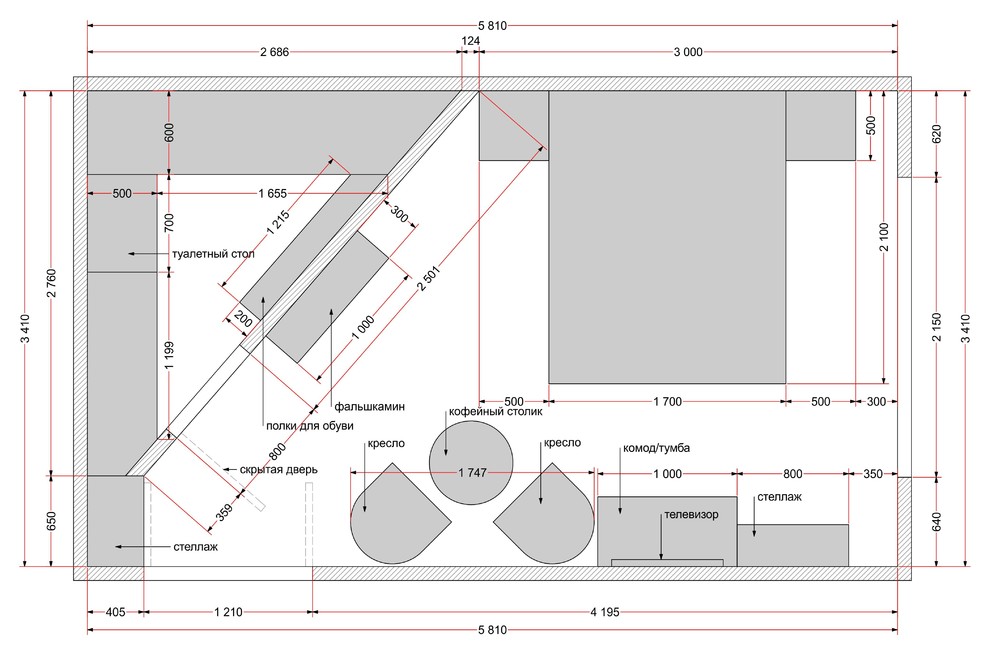 Спальня с гардеробом 19,7 кв.м. (Москва)