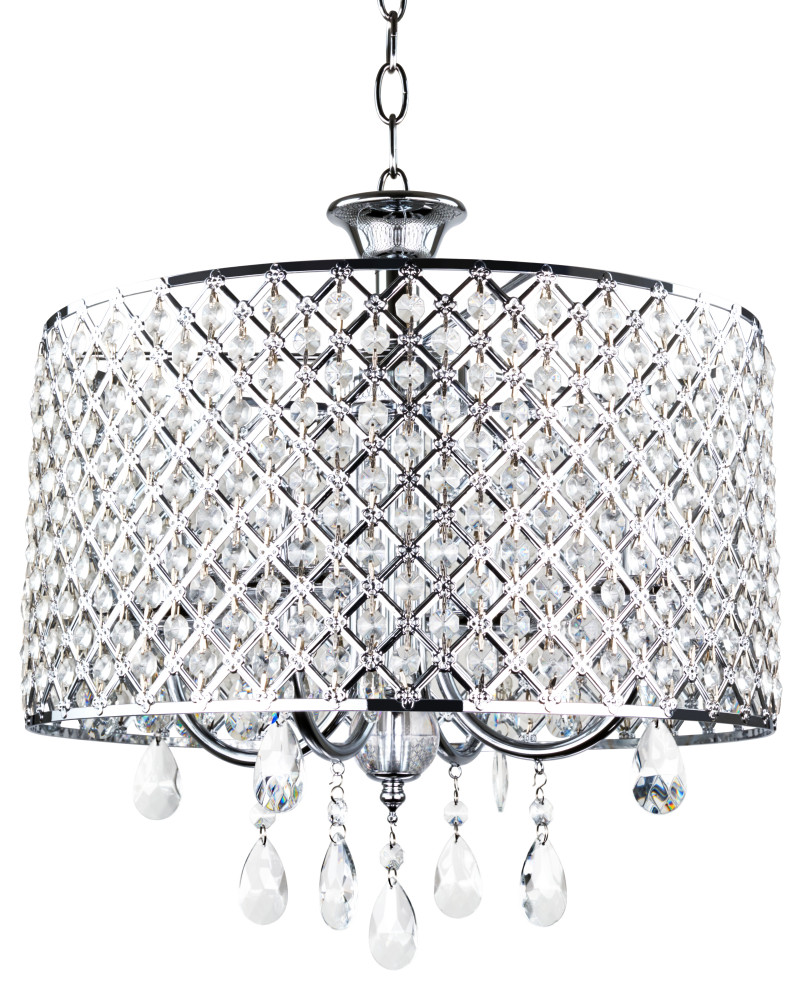 Kira Home Briolette 17" Chic Crystal Chandelier, Round Beaded Drum Shade -  Traditional - Chandeliers - by Kira Home | Houzz