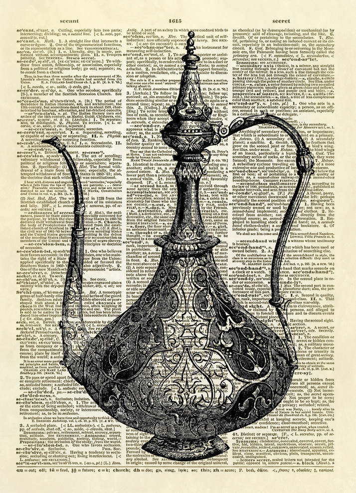 Antique Coffee Parisian Coffee Pot Dictionary Art Print Mediterranean