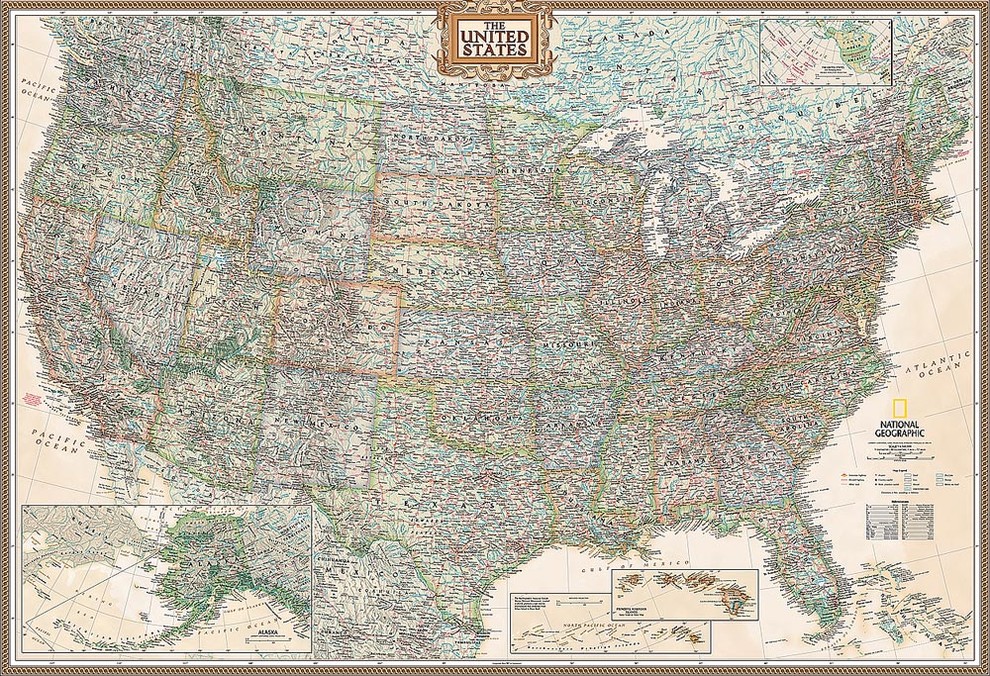 Executive United States of America (USA) Map Wall Mural, Self-Adhesive