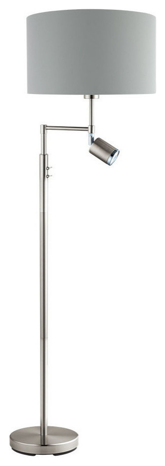 1x60W, 1x6W Floor Lamp w/ Matte Nickel Finish & Grey Exterior & Silver Interior