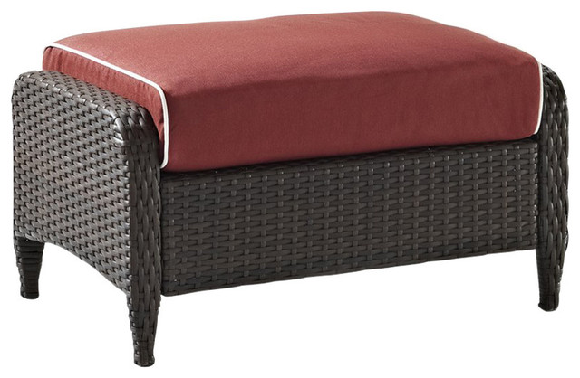 Kiawah Outdoor Wicker Ottoman With Sangria Cushions Tropical Kiawah Outdoor Wicker Ottoman With