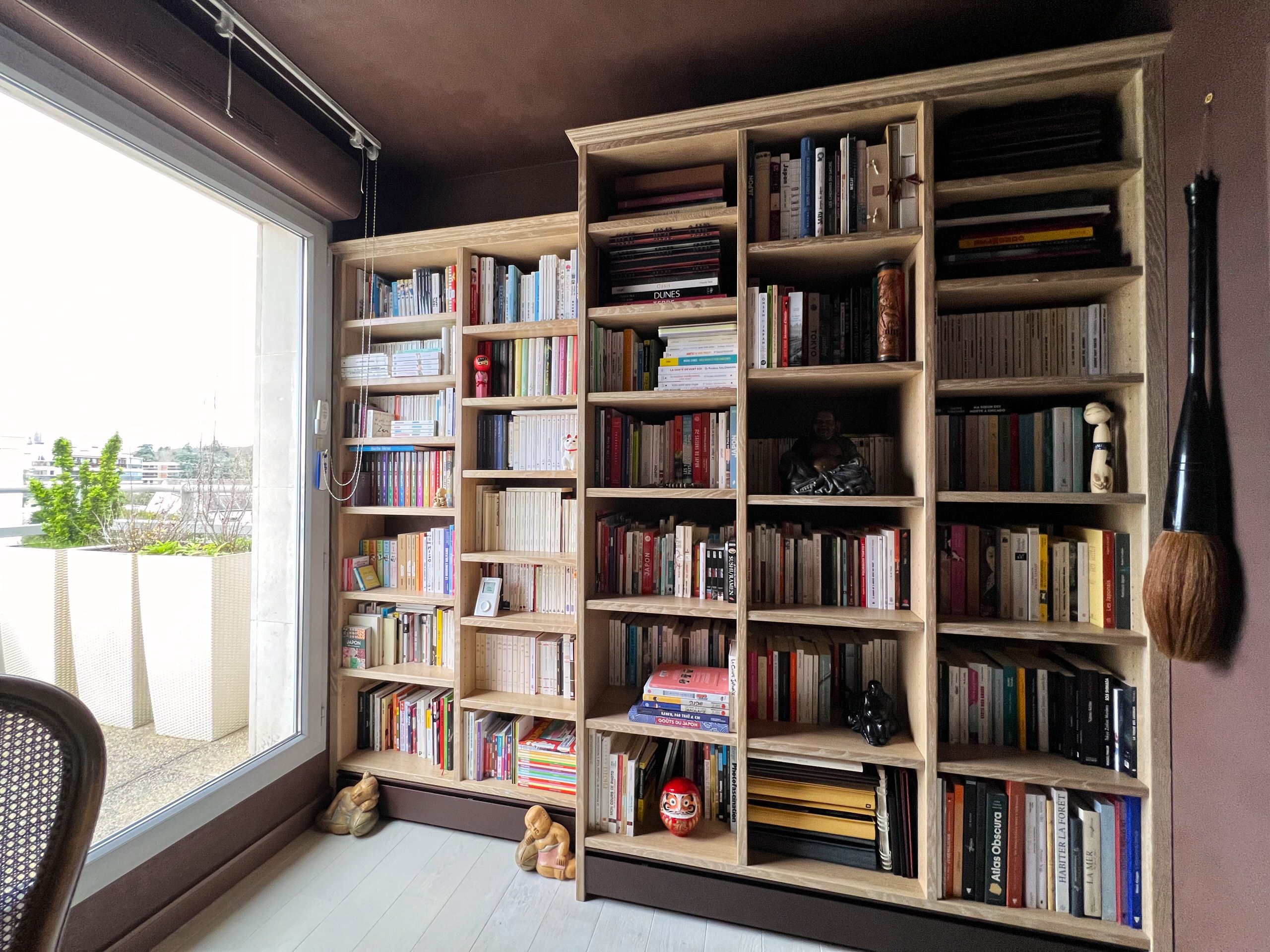 Bibliothèque Chêne du japon cérusé et radiateurs plinthe