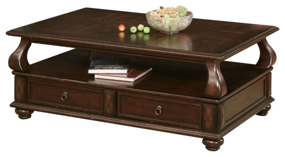ACME Amado Rectangular 4Drawer Coffee Table with Bun Leg in Walnut