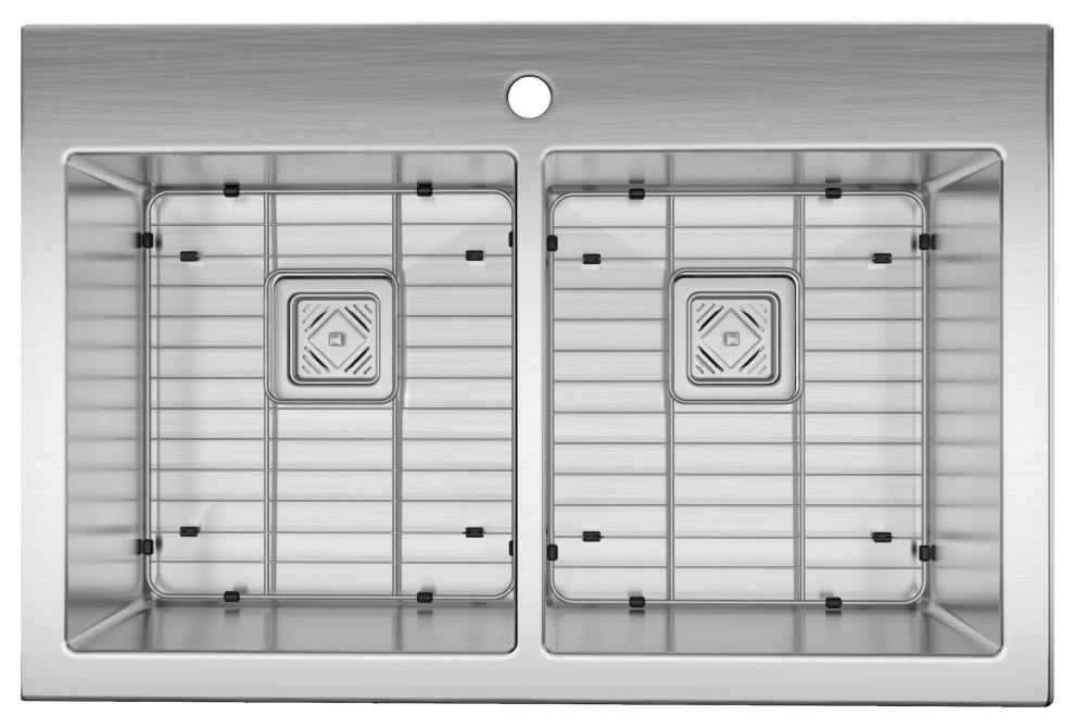 Artika Clarence Twin Steel Sink 20 guage with 10degree with Grids and SQ Drain Contemporary