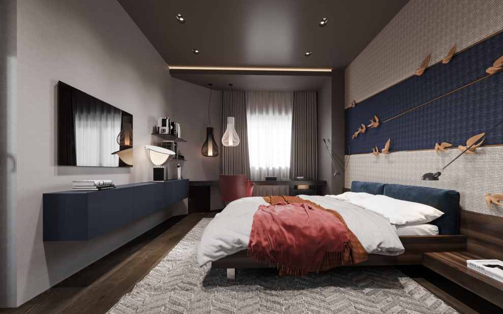 Спальня в современном стиле  в колониальных тонах