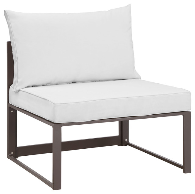 Modern Urban Contemporary Outdoor Patio Armless Chair, Brown White Fabric Steel