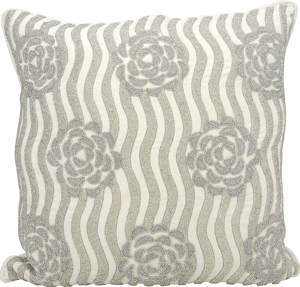 Kathy Ireland Rose Garden Silver Throw Pillow Contemporary