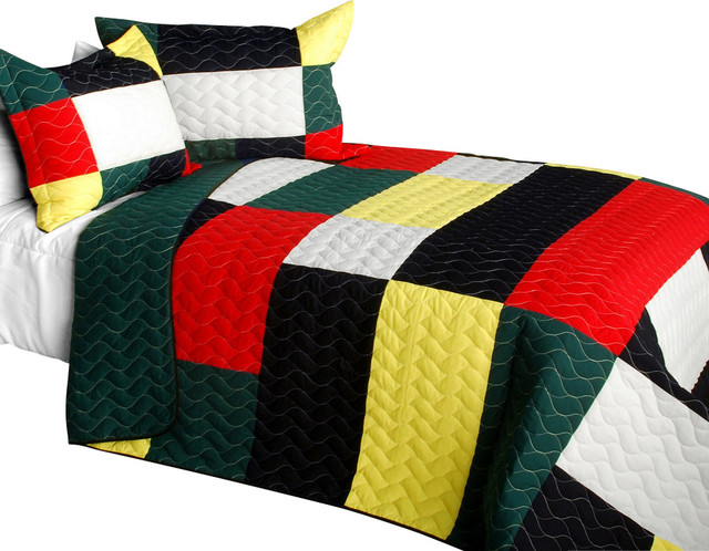 Italianism 3pc Cotton Vermicelli Quilted Patchwork Striped Quilt