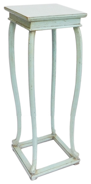 Chinese Handmade Light Pastel Blue Square Plant Stand Table Asian Chinese Handmade Light Pastel Blue Square Plant Stand Table
