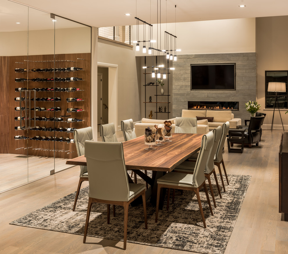 Photo of a large transitional open plan dining in Philadelphia with light hardwood floors, beige floor and beige walls.
