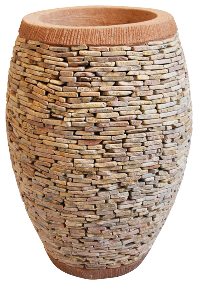 Peach Pebble Stacked Planter Rustic Outdoor Pots And Planters by
