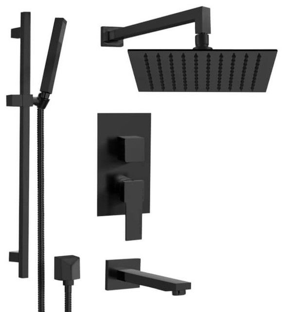 Matte Black Tub and Shower Faucet with Rain Shower Head and Hand Shower