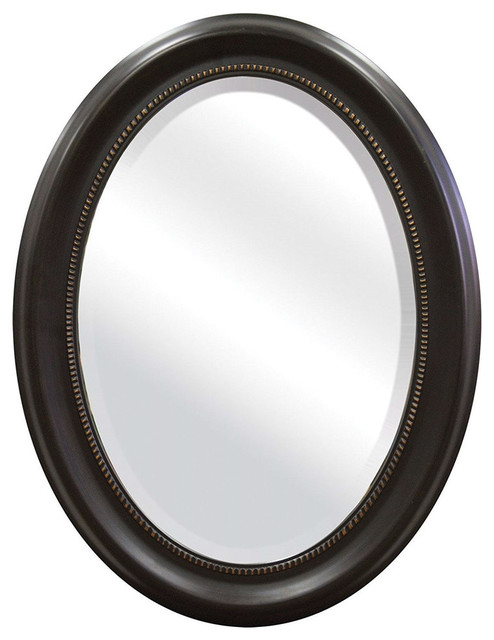 Round Oval Bathroom Wall Mirror With Beveled Edge And Bronze Frame