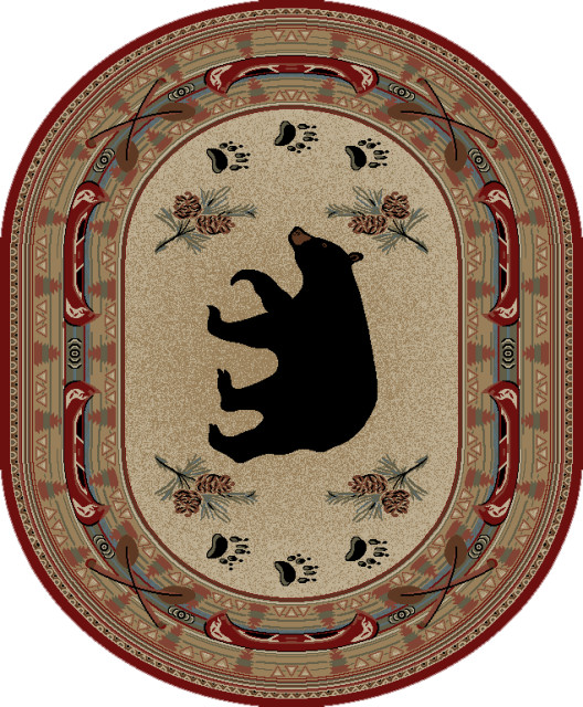 Woodlands Bear Rug, 5'3"x7'3" Oval Rustic Area Rugs by Mayberry