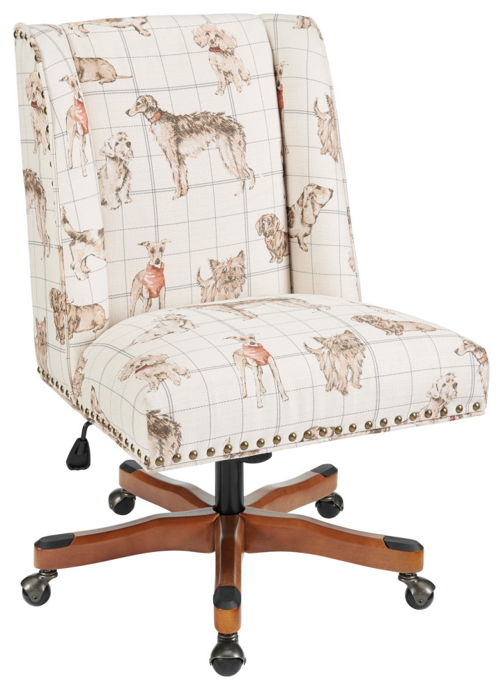 Animal Print Fabric Upholstered Rolling Office Chair With Casters