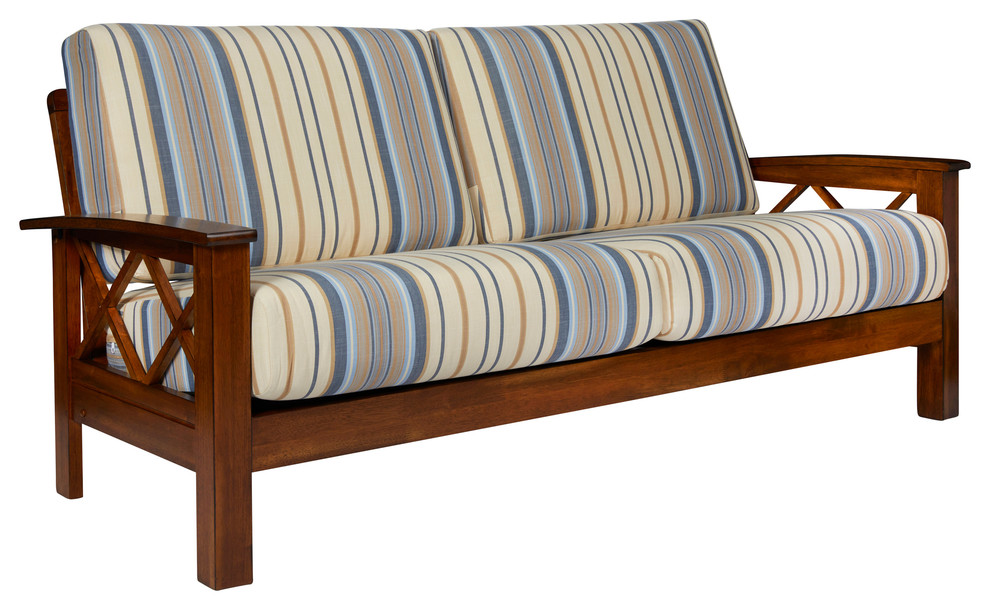 Riverwood X Design Sofa With Exposed Wood Frame, Blue Stripe