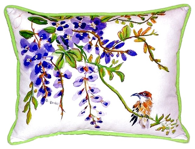 Wisteria And Bird Indoor Outdoor Pillow Contemporary Outdoor