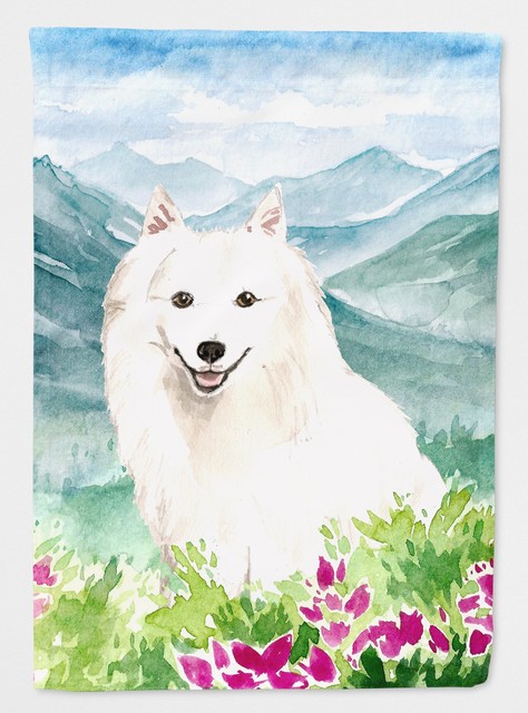 Mountain Flowers Japanese Spitz Flag Garden Size Contemporary Flags And Flagpoles By The Store Houzz