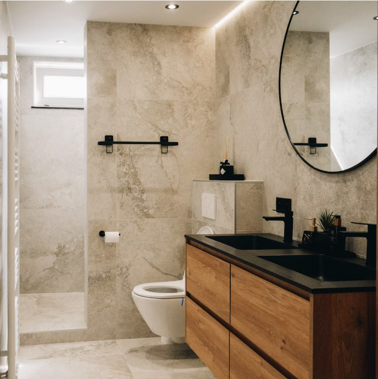 Custom designed bathroom in custom home Ashland VA.