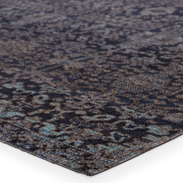 Jaipur Polaris Bodega Pol34 Ikat Rug, Dark Blue and Taupe, 2'6"x8'0