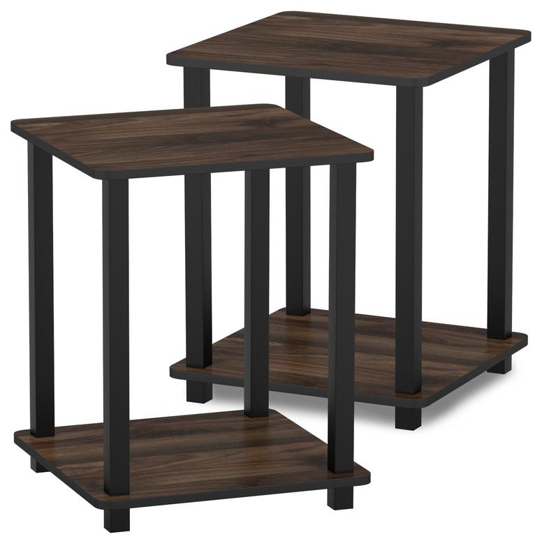 Furinno Simplistic End Table, Set of 2, Columbia Walnut/Black, 12127Cwn/Bk Transitional Side