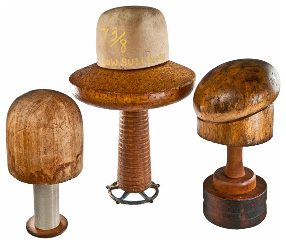 Antique Hat Forms On Industrial Bases 2, Set of 3